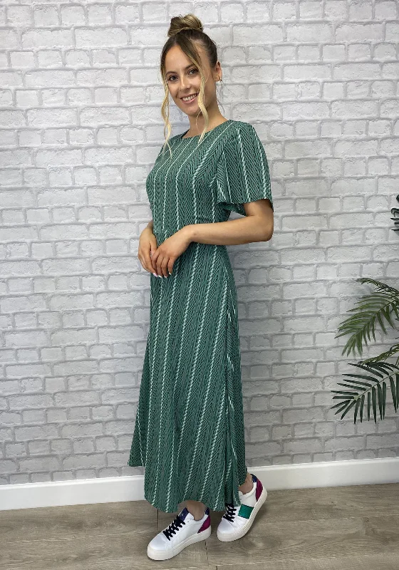 Seventy1 Printed A-Line Midi Dress, Green Elegant Velvet Midi Dress