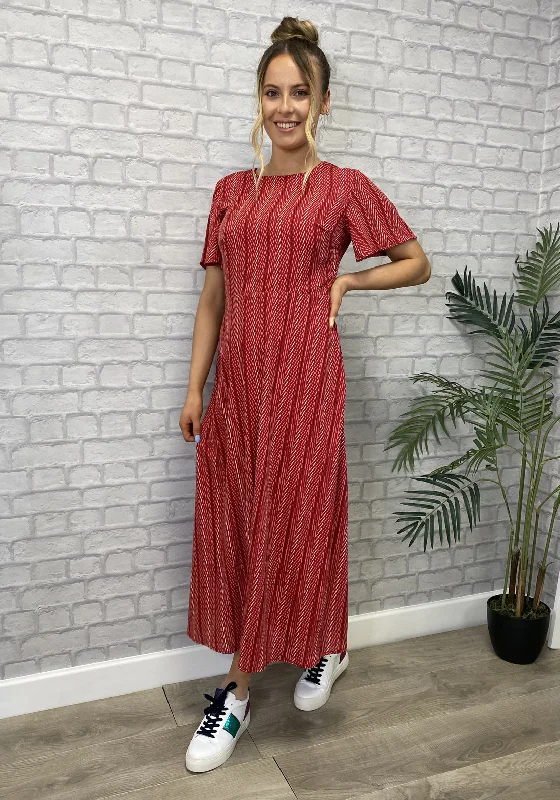 Seventy1 Printed A-Line Midi Dress, Red Stylish Halter Neck Midi Dress