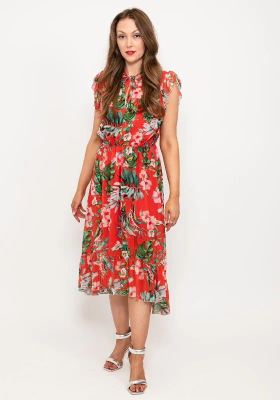 Seventy1 Tropical Floral Midi Dress, Red Cozy Wide Strap Midi Dress