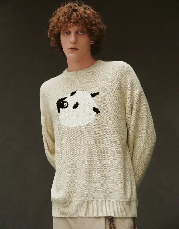 Sheep Embroidered Knitted T-Shirt Fleece Fabric Down Fabric Feather Fabric