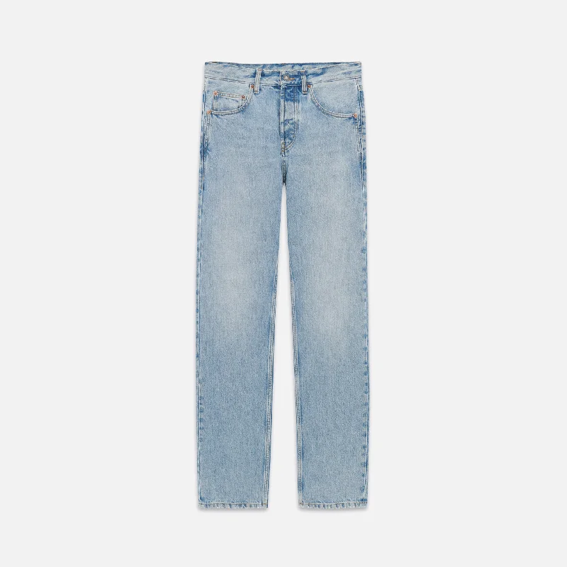 Saint Laurent Adjusted Maxi Long Tiger Jean - Blue Bay Stylish Stone-Wash Denim Jeans