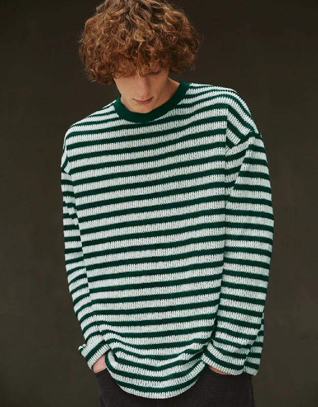 Striped Sleeve Crew Neck T-Shirt Cashmere Blend Cotton Blend Poly Blend