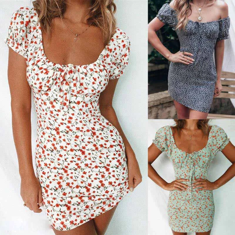 Summer Boho Floral Mini Dress Casual Mini Dress with Pockets