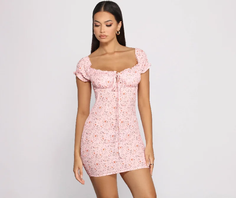 Sweet Florals Smocked Mini Dress Casual High-Waist Mini Dress