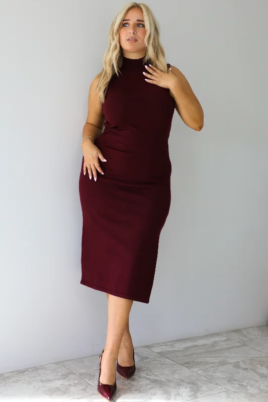 Take Your Time Midi Dress: Burgundy Elegant Floral Appliqué Midi Dress