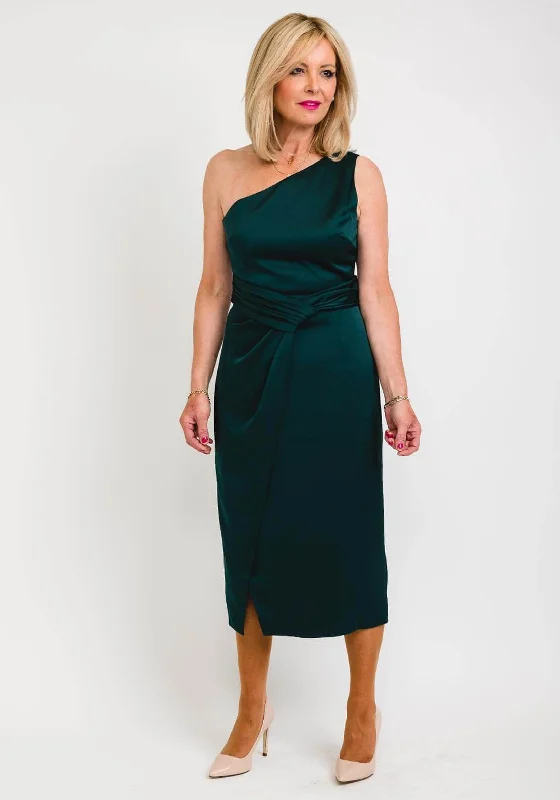 Ted Baker One Shoulder Folded Waist Detail Midi Dress, Dark Green Comfortable Sleeveless Midi Dress