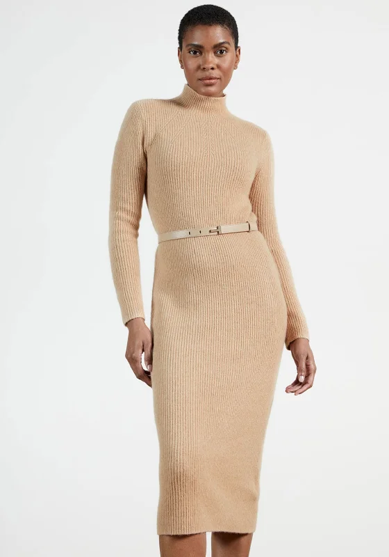 Ted Baker Womens Conniey Knit Midi Dress, Camel Stylish Animal Print Midi Dress