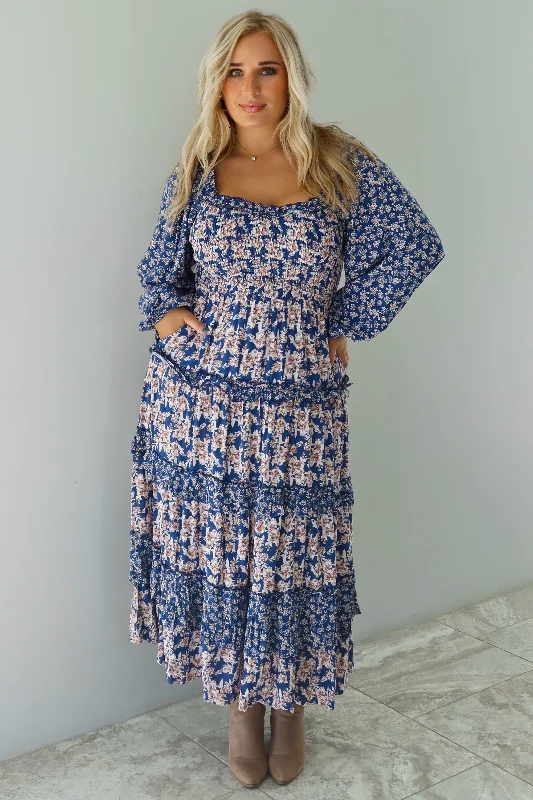 Totally Worth It Midi Dress: Navy/Multi Elegant Maxi-Midi Hybrid Dress