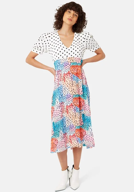 Traffic People Mia Polka Dot Midi Dress, Multi Trendy Square Neck Midi Dress