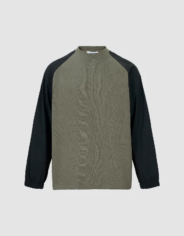 Two Toned Crew Neck Knitted T-Shirt Jersey Fabric Tulle Fabric Batik Fabric