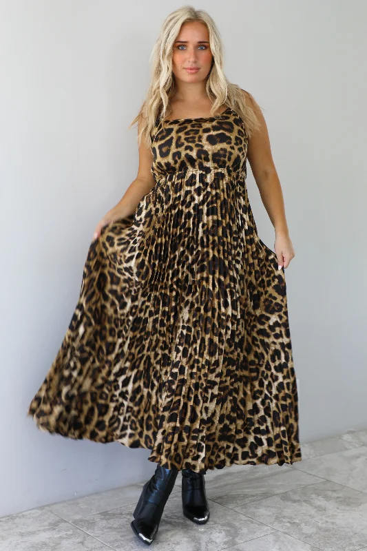 Until We Go Midi Dress: Leopard Cozy Wide Strap Midi Dress