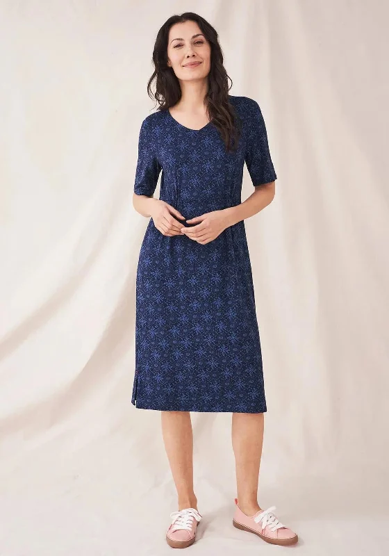 White Stuff Kara Jersey Midi Dress, Navy Multi Fashionable Pleated Midi Dress