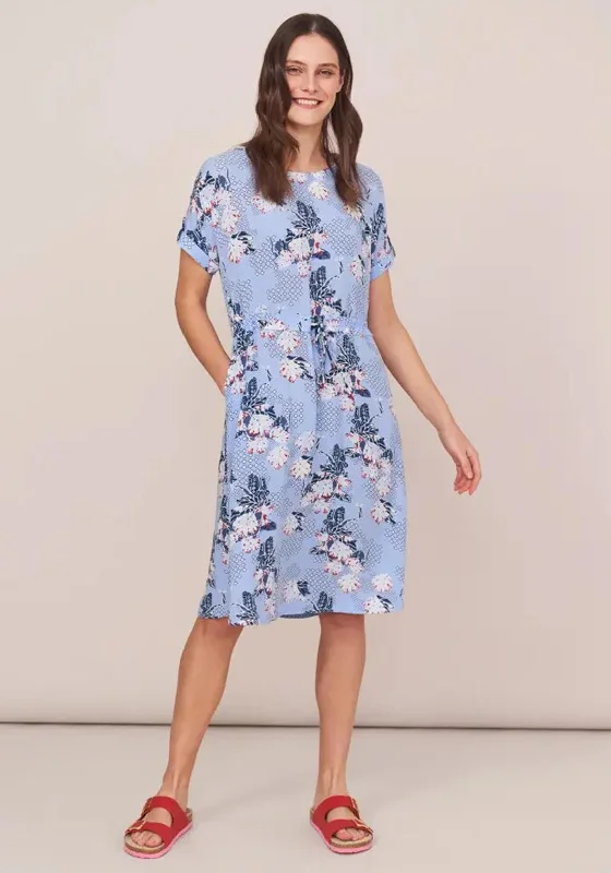 White Stuff Matilda Crinkle Drawcord Waist Midi Dress, Blue Multi Comfortable Draped Midi Dress