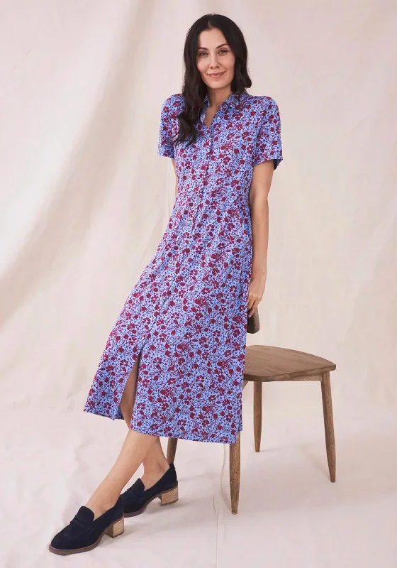 White Stuff Rua Jersey Midi Dress, Blue Multi Trendy A-Line Midi Dress