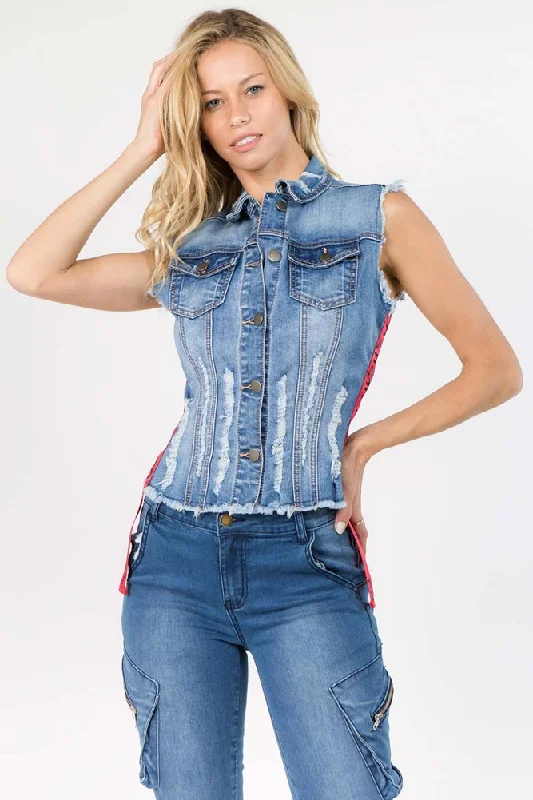 Strapped Jean Vest Chic Dark-Wash Skinny Jeans