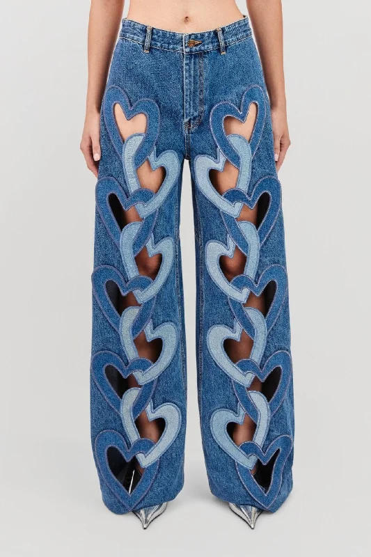 Area Heart Cutout Wide Leg Jean Trendy Skinny High-Waist Jeans