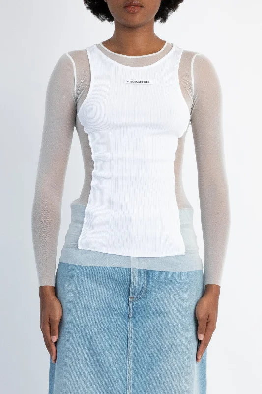 Jean Paul Gaultier Mesh Top with Petit Grand Rib Cozy Stretch High-Waist Jeans