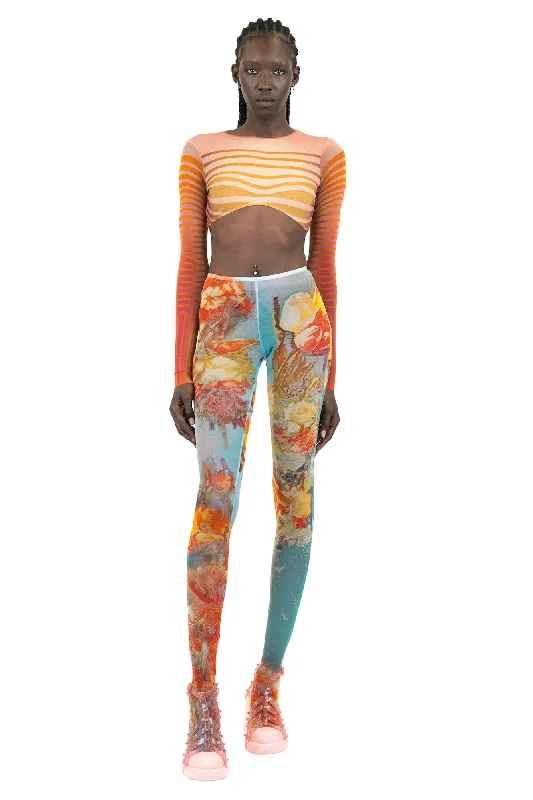 Jean Paul Gaultier Cropped Top Long Sleeves Fleur Morphing Stripes in Red/Orange Cozy Relaxed Fit Denim Jeans Jean Paul Gaultier Cropped Top Long Sleeves Fleur Morphing Stripes in Red/Orange Cozy Relaxed Fit Denim Jeans