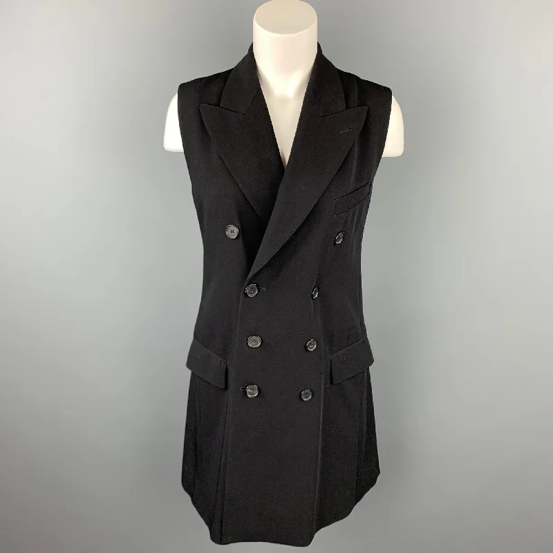 Vintage JEAN PAUL GAULTIER Size M Black Wool Blend Double Breasted Sleeveless Vest Trendy Low-Rise Bootcut Jeans Vintage JEAN PAUL GAULTIER Size M Black Wool Blend Double Breasted Sleeveless Vest Trendy Low-Rise Bootcut Jeans