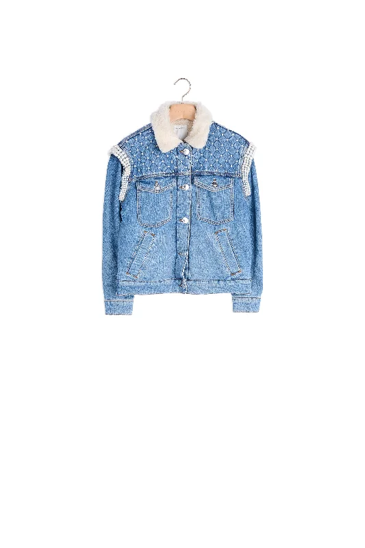 Veste en jean ornée de perles Stylish Stone-Wash Denim Jeans