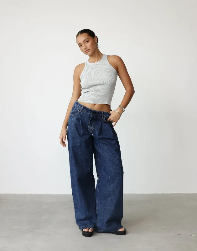 Slouched Tie Up Jean (Dark Denim) - By Lioness Fashionable Bootcut Jeans