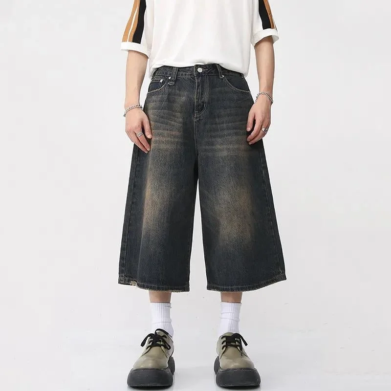 Dark Washed Jean Capri Shorts Chic Cropped Jeans