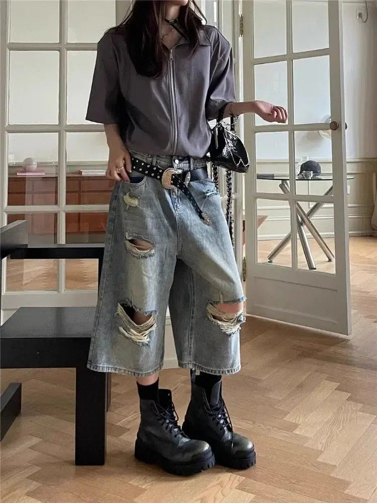 Ripped Jean Shorts Classic Black Denim Jeans