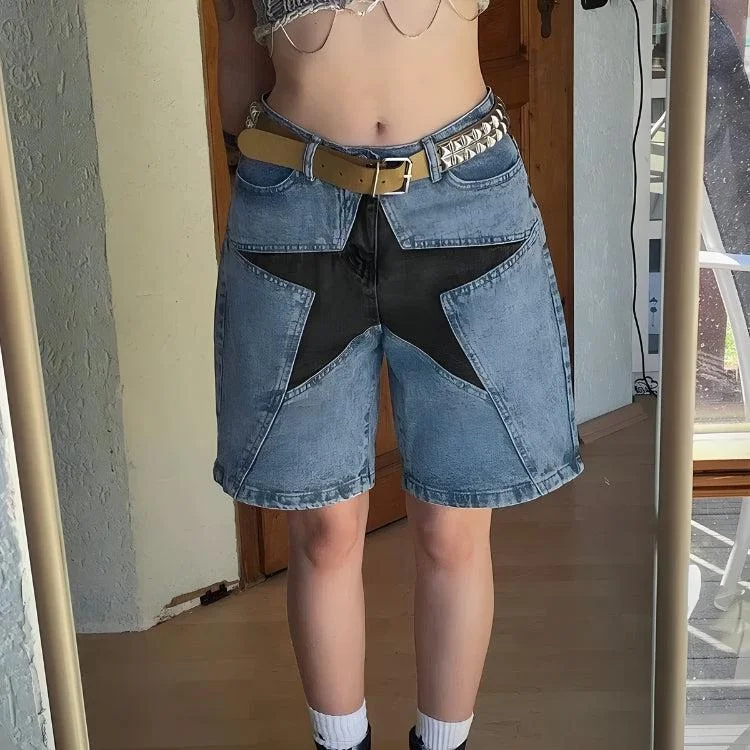 Y2K Star Jean Shorts Comfortable Dark Wash Jeans