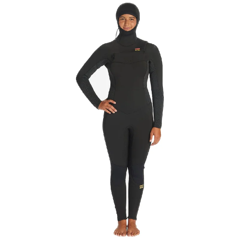 5/4mm Women’s Billabong Synergy Hooded Chest Zip Full Wetsuit -  WILD BLACK - BKYH6 Hoodie with Applique Textured Unique