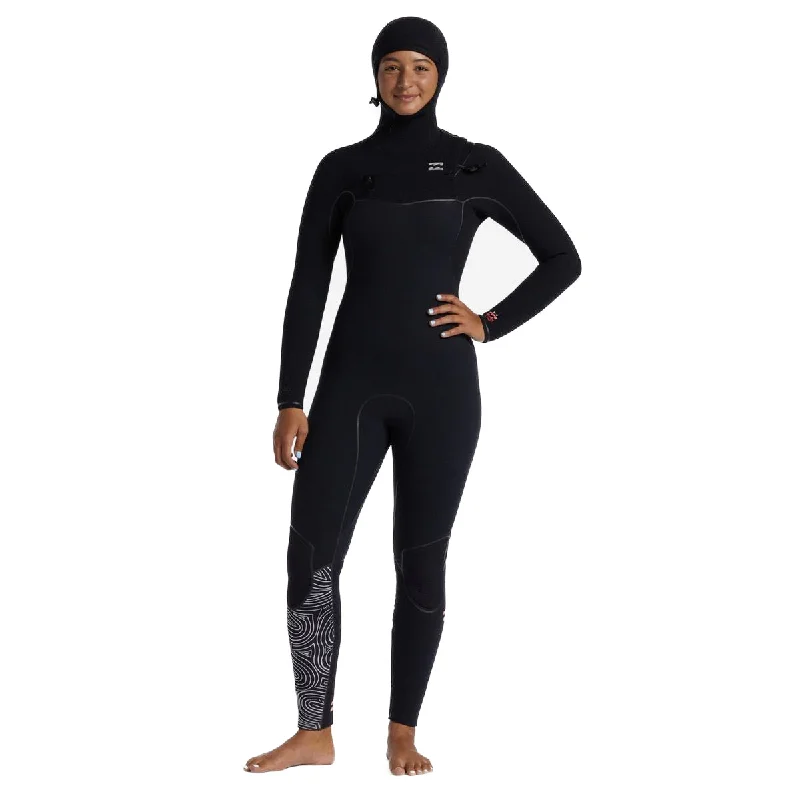 6/5 Women's Billabong Furnace Chest Zip Hooded Wetsuit Hoodie with Button Classic Timeless