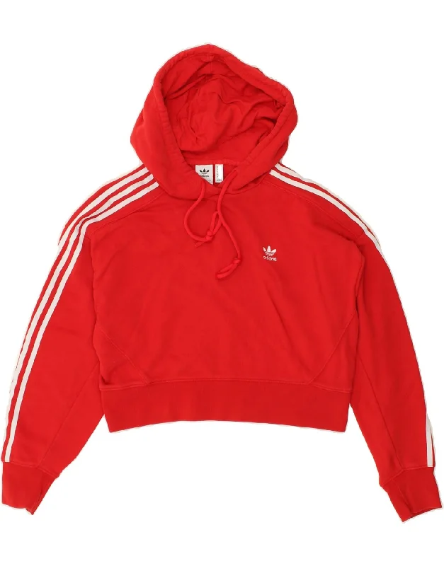 ADIDAS Womens Crop Hoodie Jumper UK 8 Small  Red Hoodie with Ribbed Hem Stretchable Secure