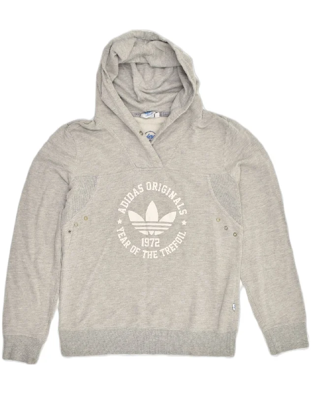 ADIDAS Womens Graphic Hoodie Jumper IT 44  Medium Grey Cotton Hoodie with Set-In Sleeves Structured Classic