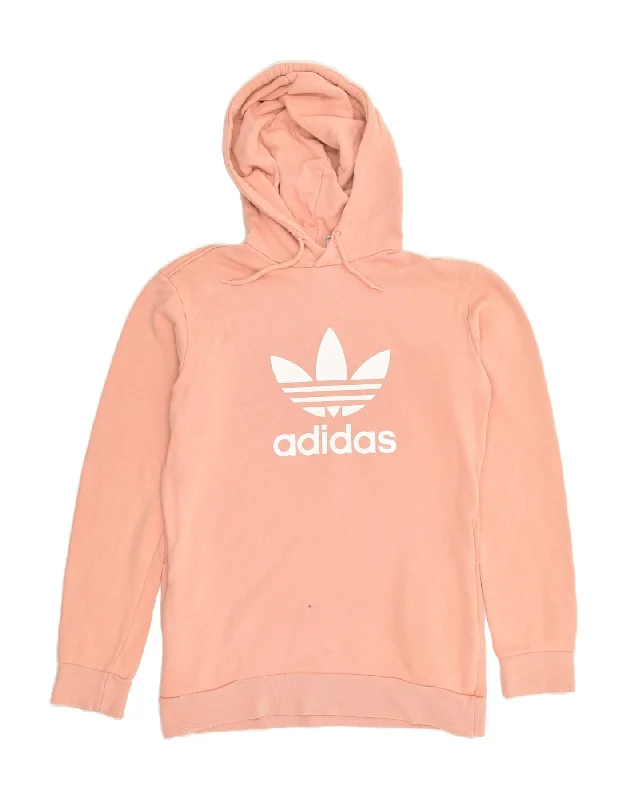 ADIDAS Womens Graphic Hoodie Jumper UK 10 Small Pink Cotton Hoodie with Embroidery Detailed Premium