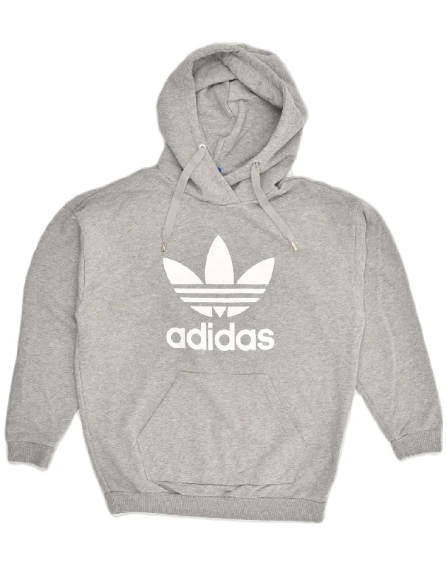 ADIDAS Womens Graphic Hoodie Jumper UK 14 Large  Grey Cotton Hoodie with Fur Luxurious Winter