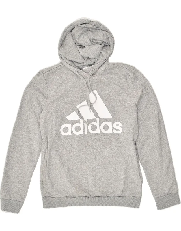 ADIDAS Womens Graphic Hoodie Jumper UK 8/10 Small Grey Cotton Hoodie with Raw Hem Edgy Unfinished