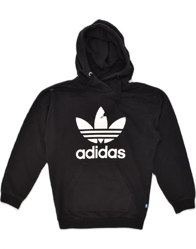 ADIDAS Womens Graphic Hoodie Jumper UK 8 Small Black Cotton Hoodie with Reflective Safety Nightwear