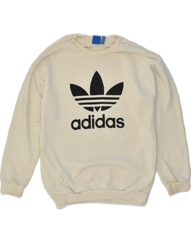 ADIDAS Womens Graphic Sweatshirt Jumper UK 10 Small White Cotton Hoodie with Pocket Utility Practical