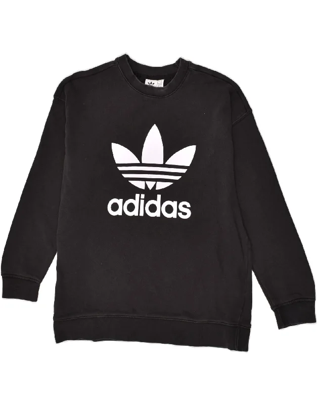 ADIDAS Womens Graphic Sweatshirt Jumper UK 14 Large Black Cotton Hoodie with Half-Zip Sporty Casual