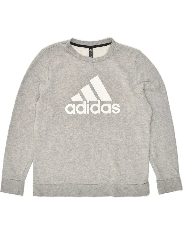 ADIDAS Womens Graphic Sweatshirt Jumper UK 16 Large Grey Hoodie with Oversized Fit Loose Comfortable