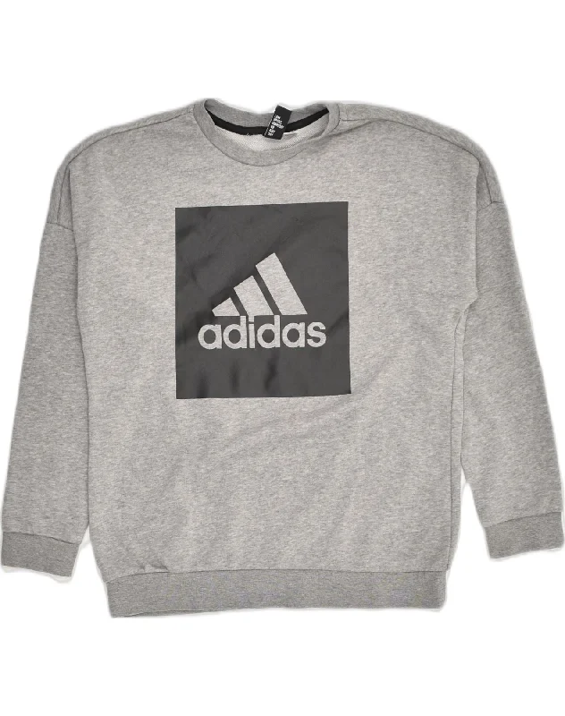 ADIDAS Womens Graphic Sweatshirt Jumper UK 8 Small Grey Hoodie with Emblem Brand Identity