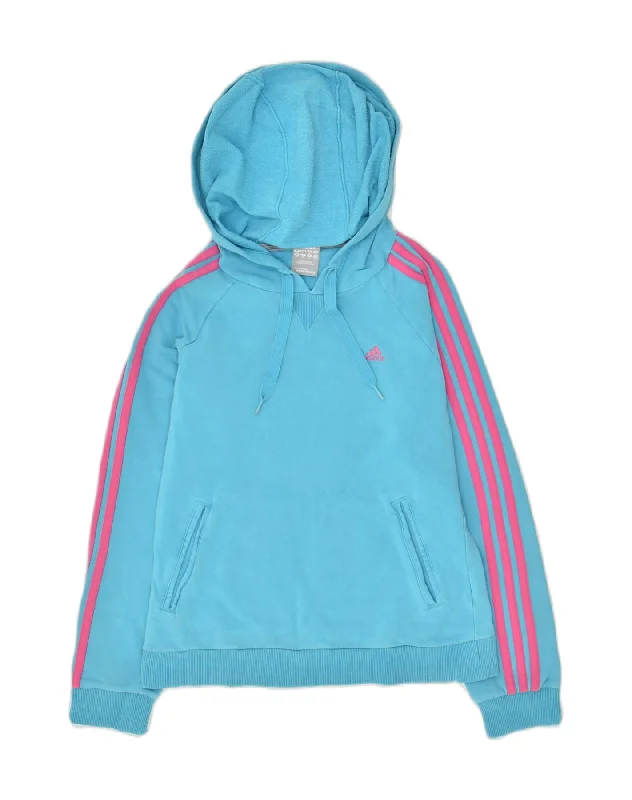 ADIDAS Womens Hoodie Jumper UK 10 Small Blue Cotton Hoodie with Hem Drawcord Adjustable Customizable