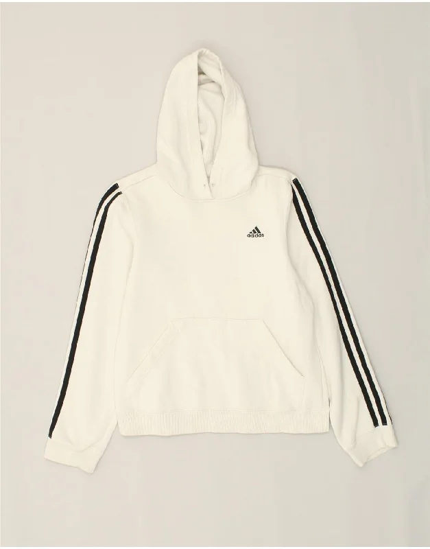 ADIDAS Womens Hoodie Jumper UK 10 Small Off White Cotton Hoodie with Exposed Zipper Edgy Industrial