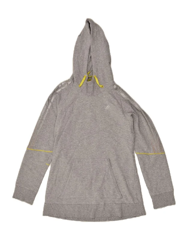 ADIDAS Womens Hoodie Jumper UK 14 Large Grey Cotton Hoodie with Hem Elastic Stretchable Comfortable