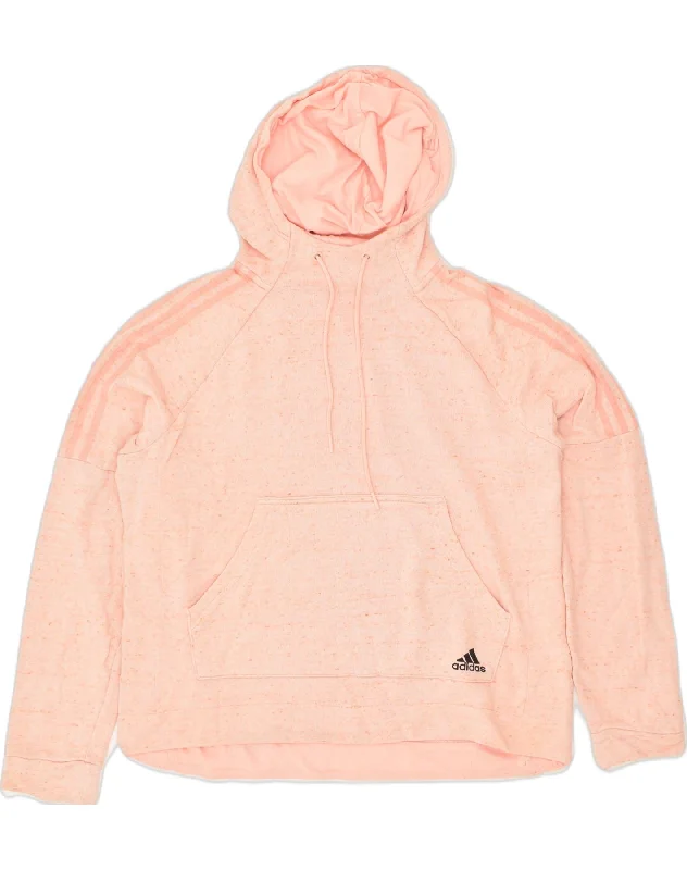 ADIDAS Womens Hoodie Jumper UK 16/18 Large Pink Flecked Cotton Hoodie with Earth Tones Natural Calm