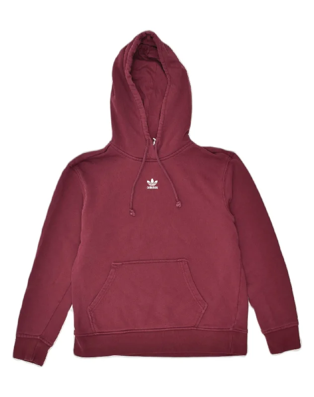 ADIDAS Womens Oversized Hoodie Jumper UK 10 Small Burgundy Cotton Hoodie with Print Artistic Unique