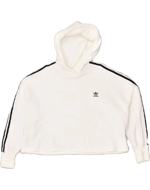 ADIDAS Womens Oversized Hoodie Jumper UK 18 XL White Cotton Hoodie with Button Placket Classic Preppy