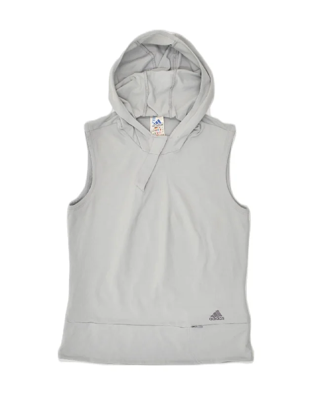 ADIDAS Womens Sleeveless Hoodie Jumper UK 12 Medium  Grey Polyamide Hoodie with Raw Hem Edgy Unfinished