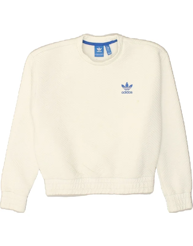 ADIDAS Womens Sweatshirt Jumper UK 10 Small White Polyester Hoodie with V-Neck Classic Versatile