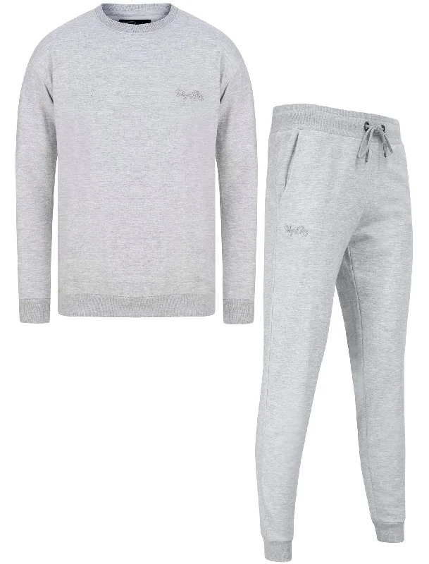 Anemore Matching 2pc Sweatshirt & Jogger Brushback Fleece Tracksuit Co-rd Set in Light Grey Marl - Tokyo Laundry Hoodie with Drop Shoulder Relaxed Streetwear