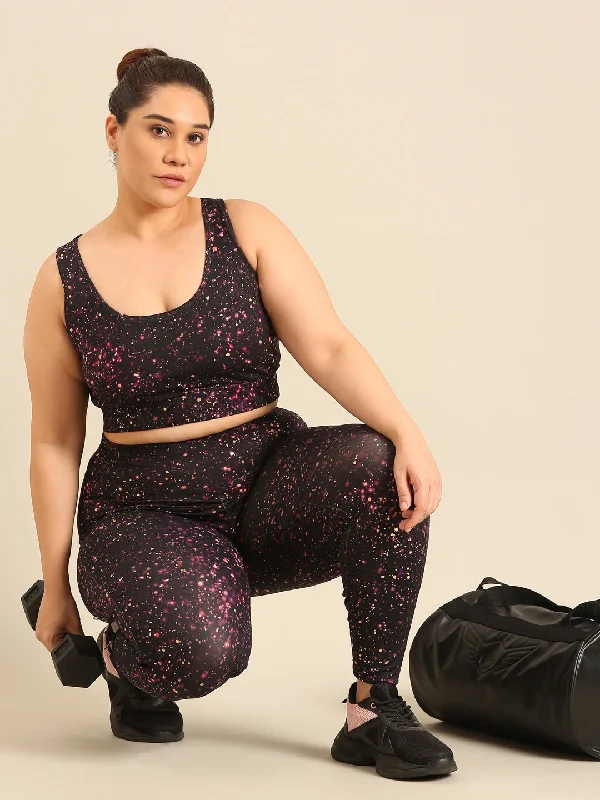 Black Galaxy Print Sports Bra Soft Mesh Bra